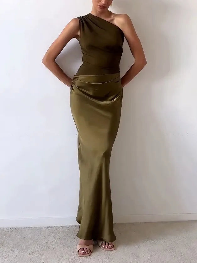 Women's Fitted One Shoulder Evening Maxi Dress