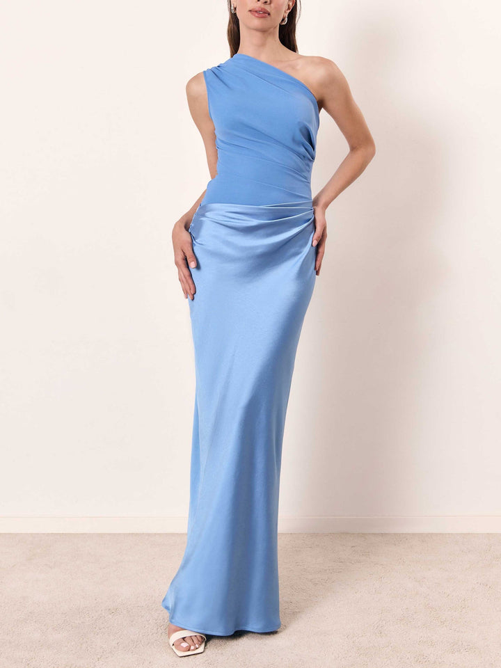 Women's Fitted One Shoulder Evening Maxi Dress