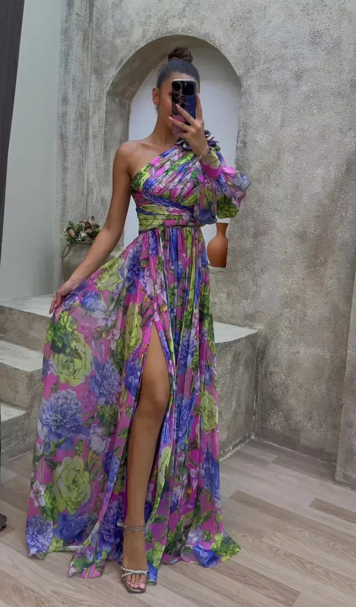 Women's Floral One Shoulder Maxi Dress