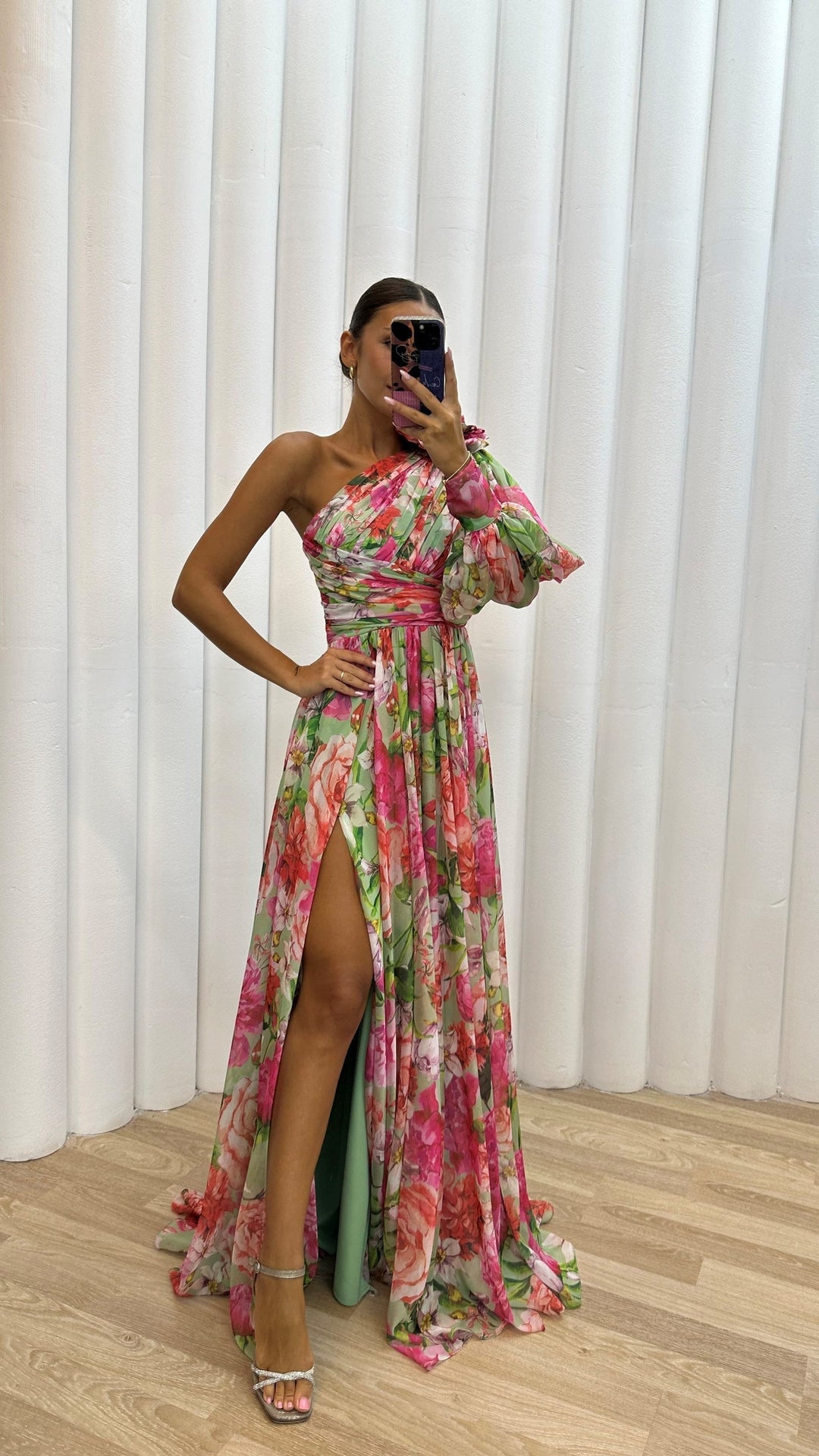 Women's Floral One Shoulder Maxi Dress