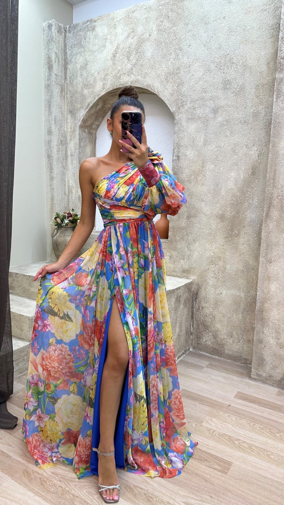 Women's Floral One Shoulder Maxi Dress