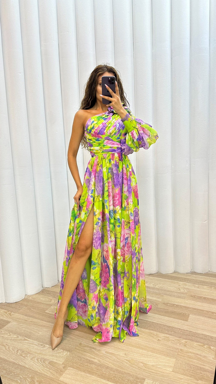 Women's Floral One Shoulder Maxi Dress