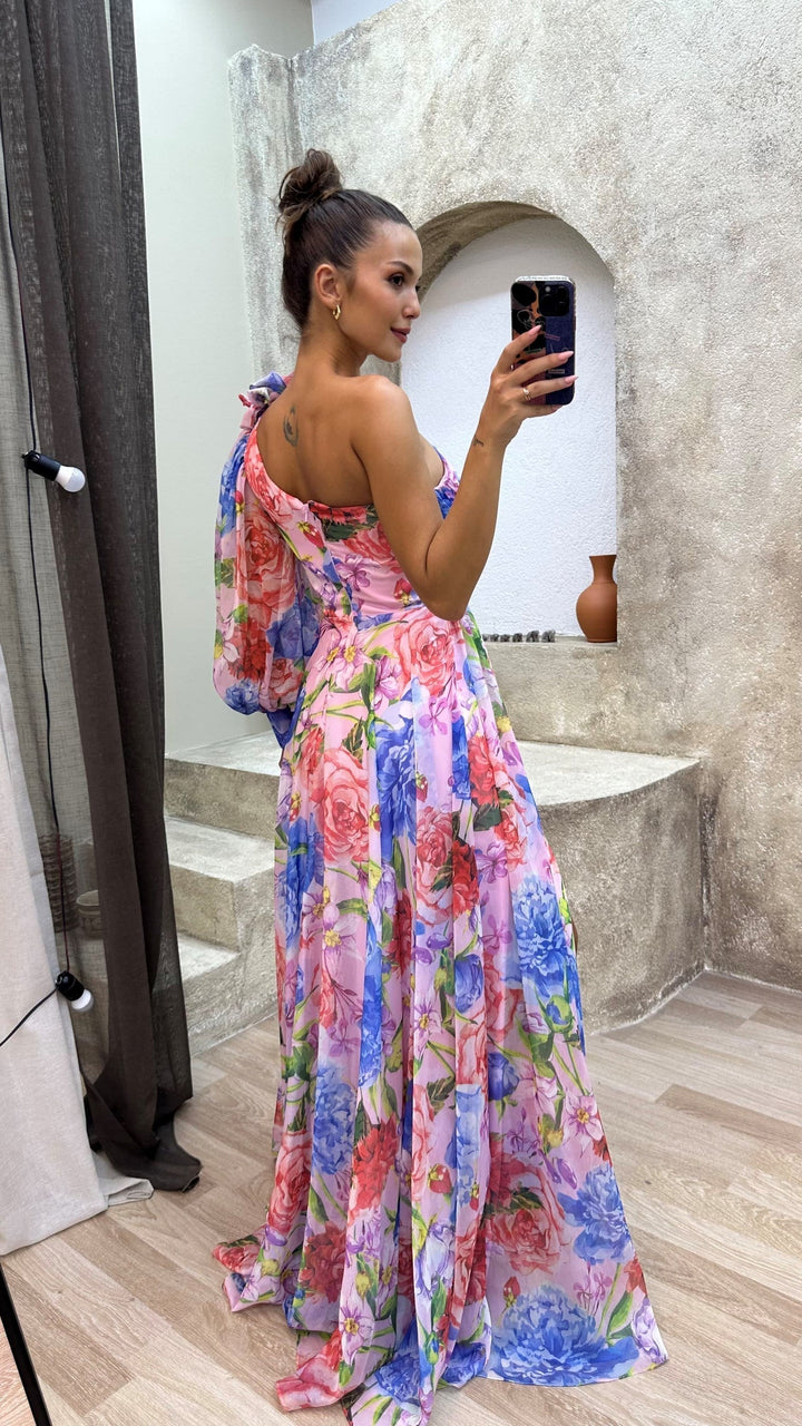 Women's Floral One Shoulder Maxi Dress