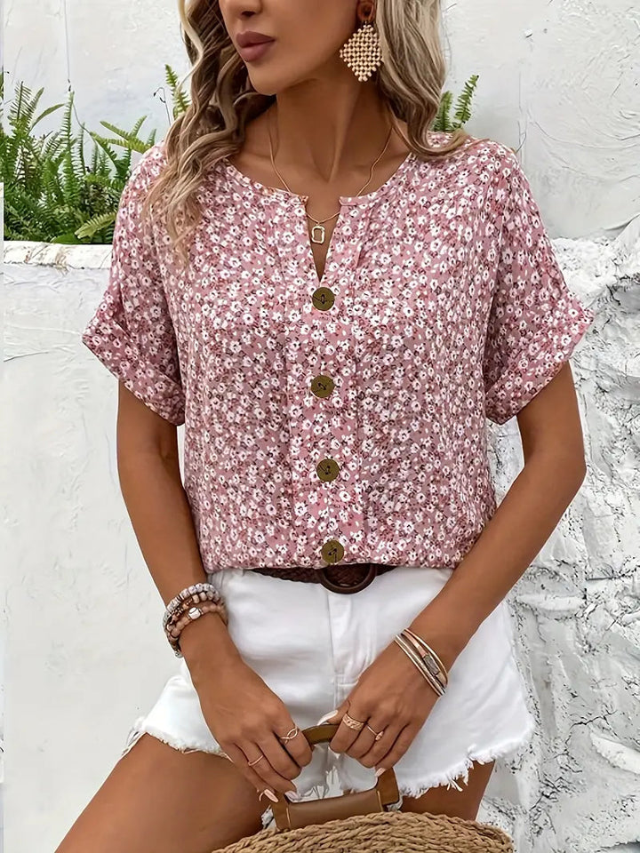 Women's Floral Print Button-Down Blouse