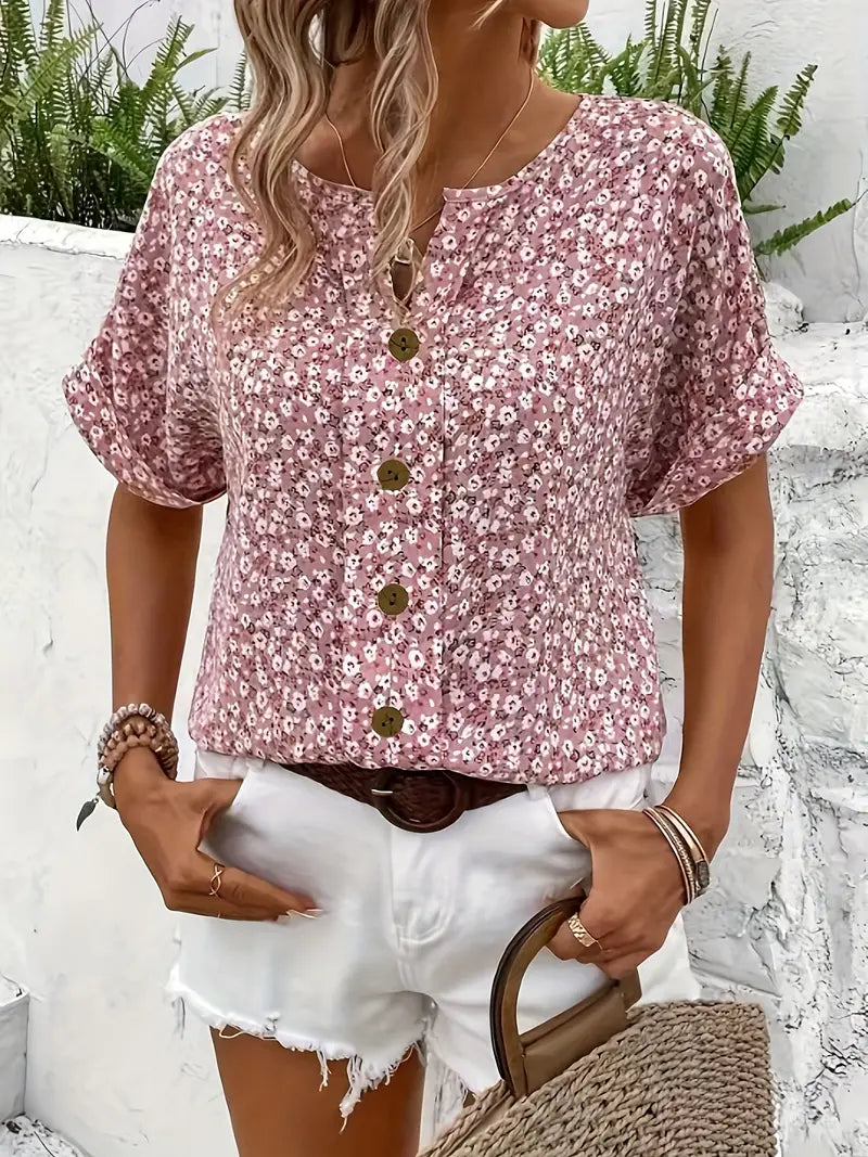 Women's Floral Print Button-Down Blouse