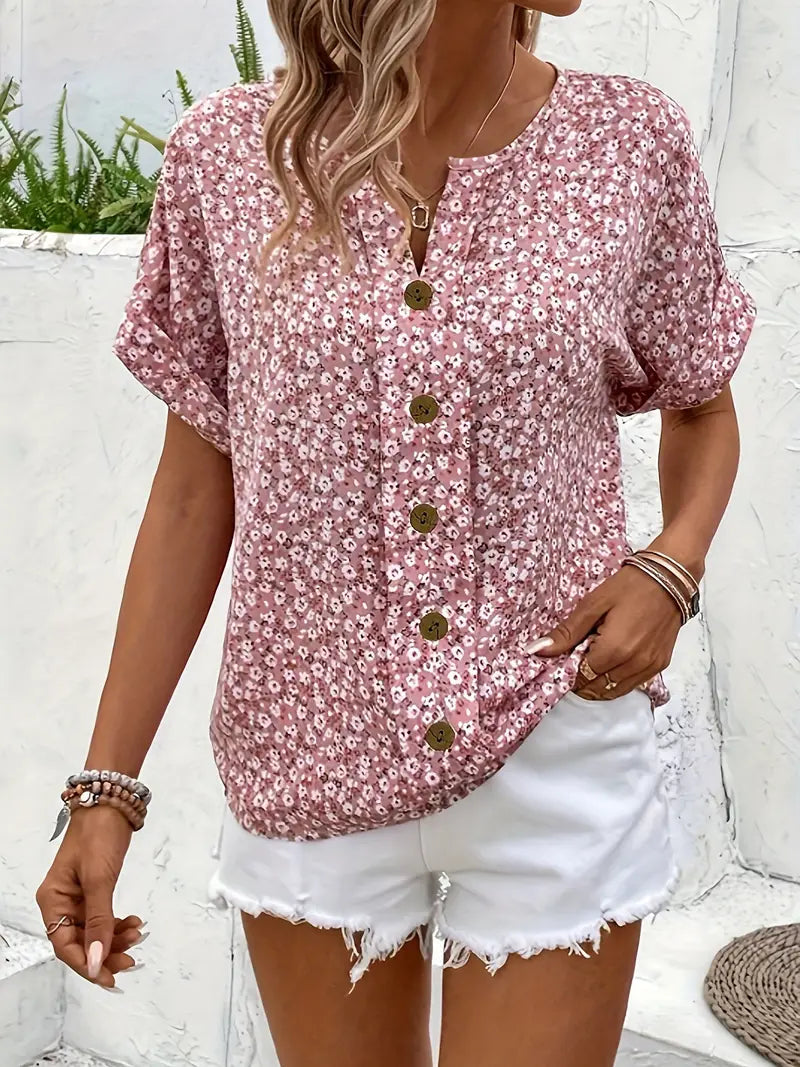 Women's Floral Print Button-Down Blouse