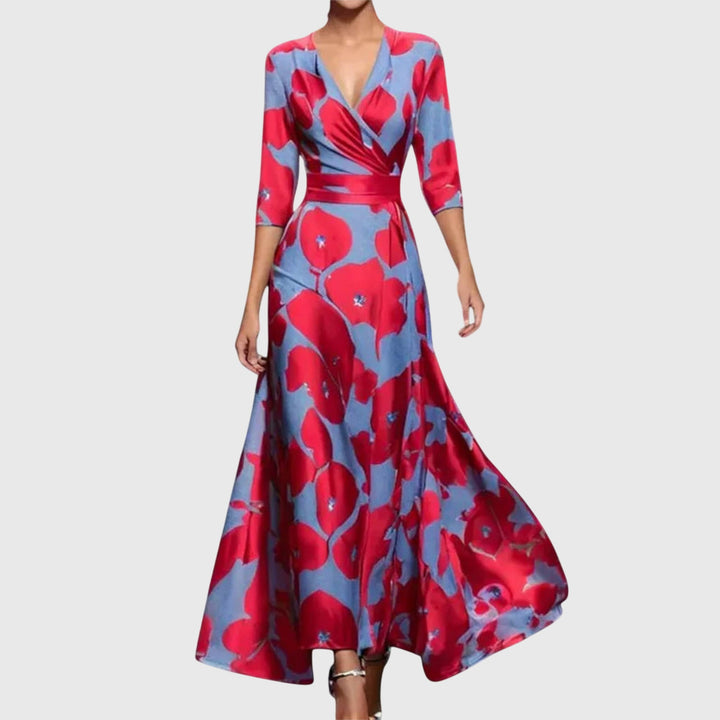 Women's Floral V-Neck Wrap Maxi Dress