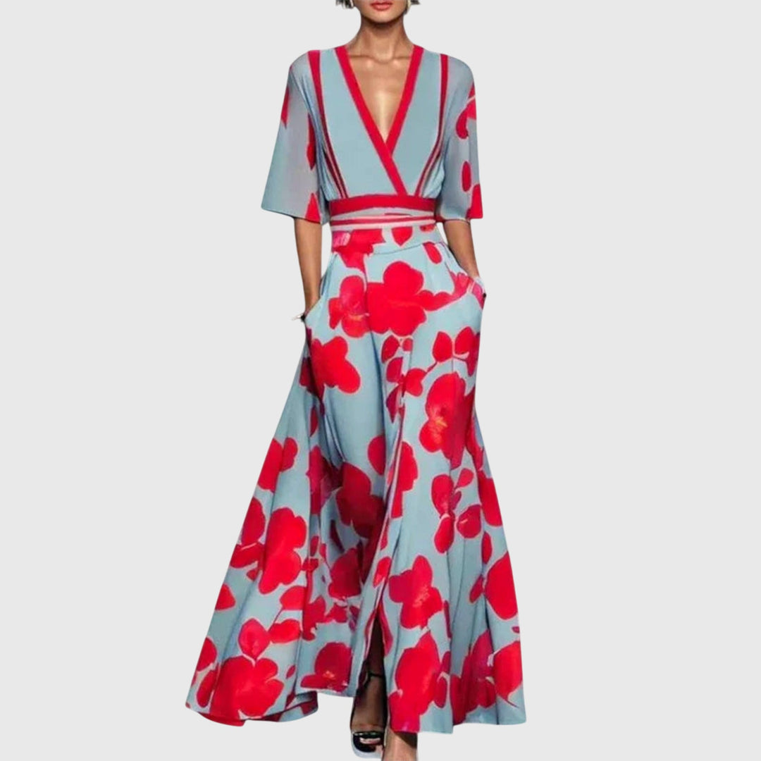 Women's Floral V-Neck Wrap Maxi Dress