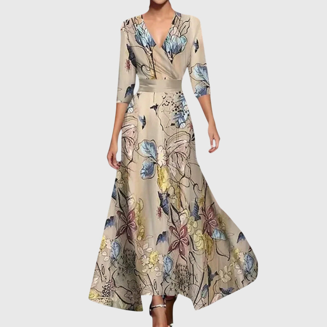 Women's Floral V-Neck Wrap Maxi Dress