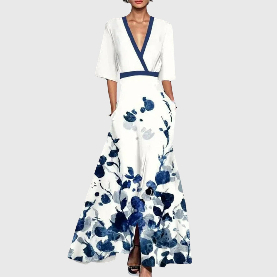 Women's Floral V-Neck Wrap Maxi Dress