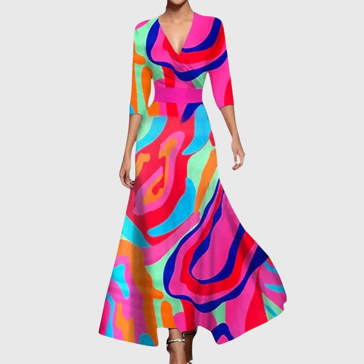 Women's Floral V-Neck Wrap Maxi Dress