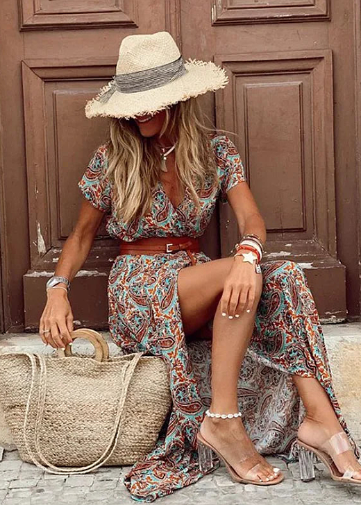 Women's Floral Wrap Maxi Dress