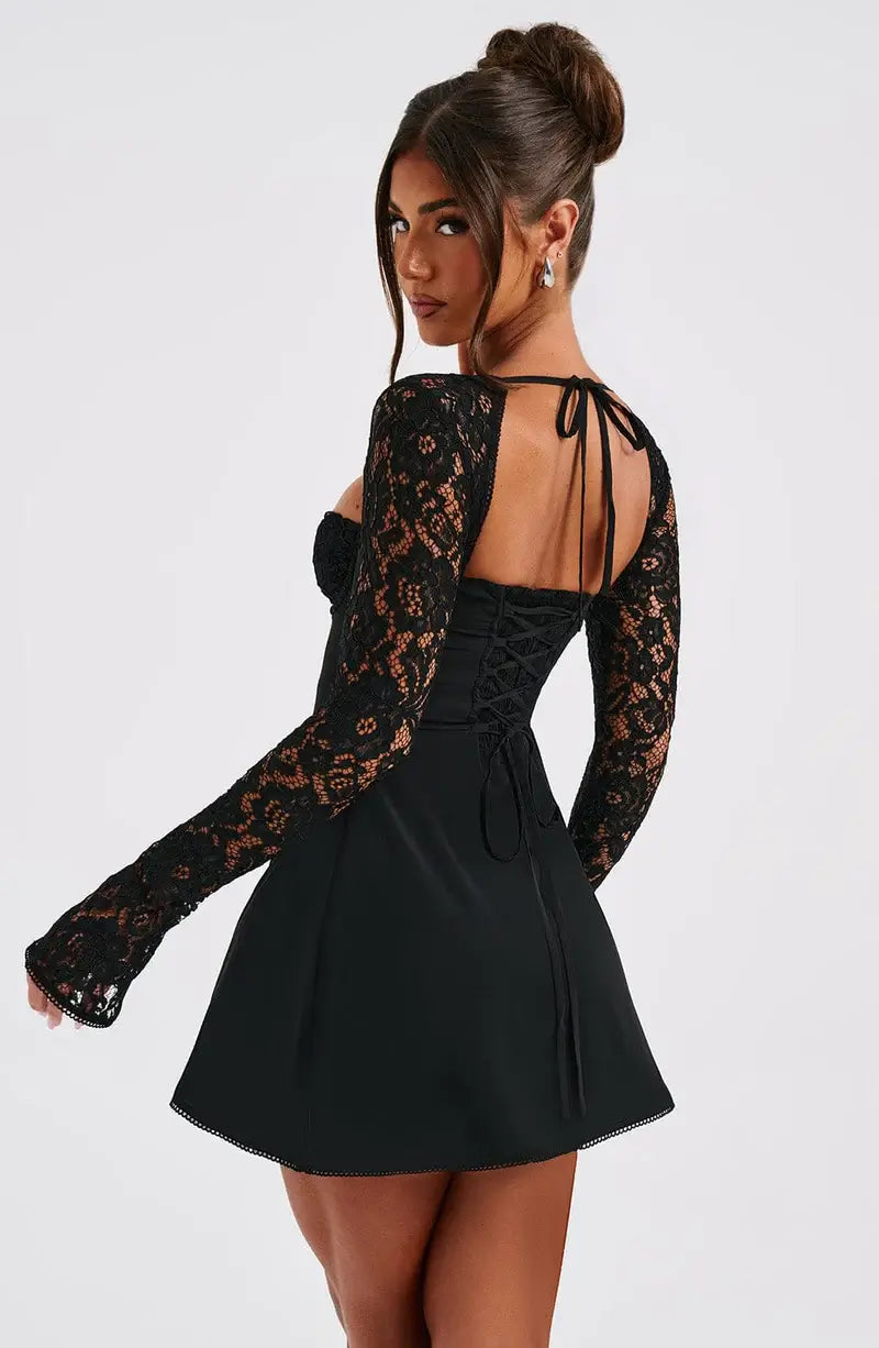 Women's Lace Long Sleeve A-Line Mini Dress