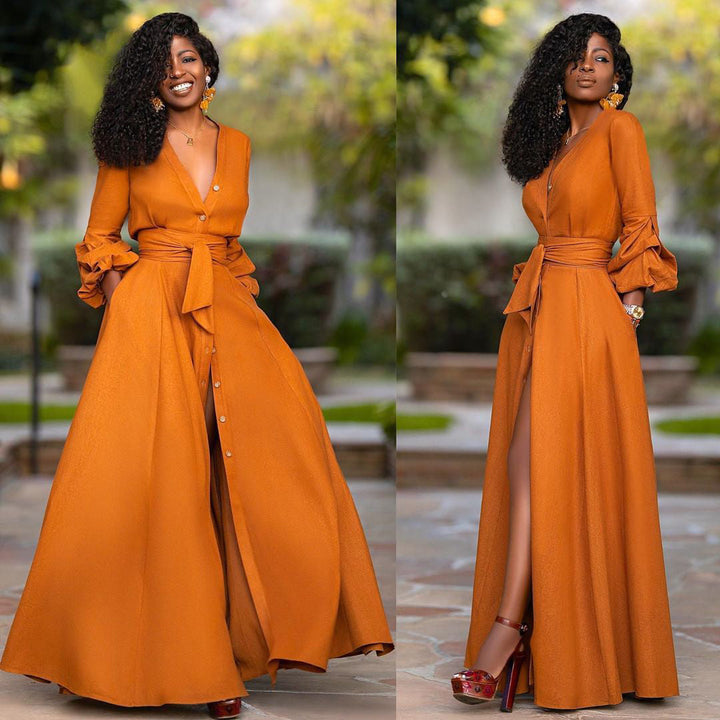 Women's Long Sleeve A-Line Maxi Dress
