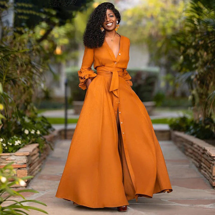 Women's Long Sleeve A-Line Maxi Dress