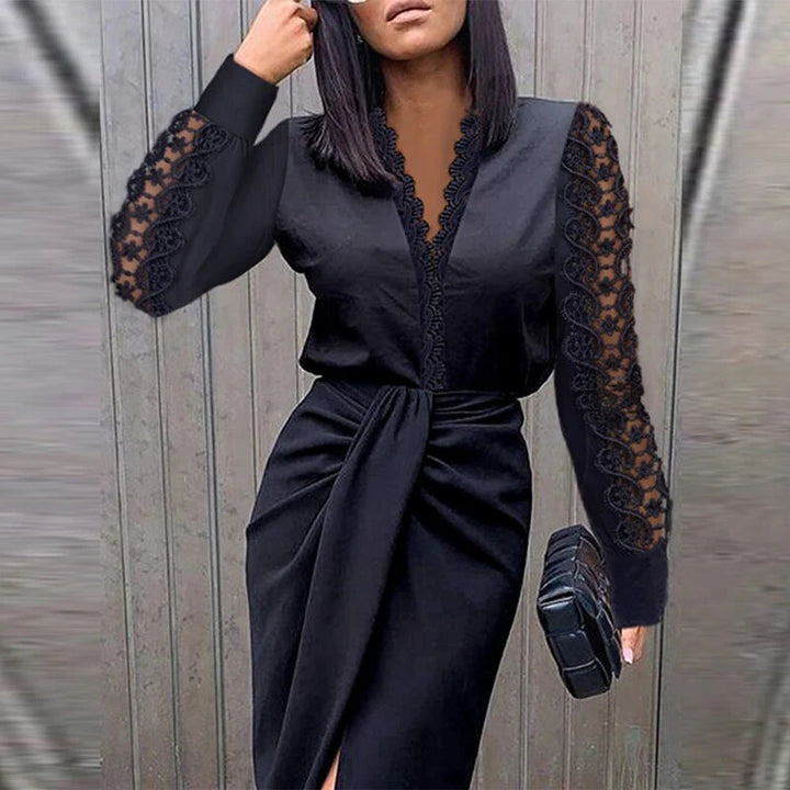 Women's Long Sleeve Lace Midi Dress