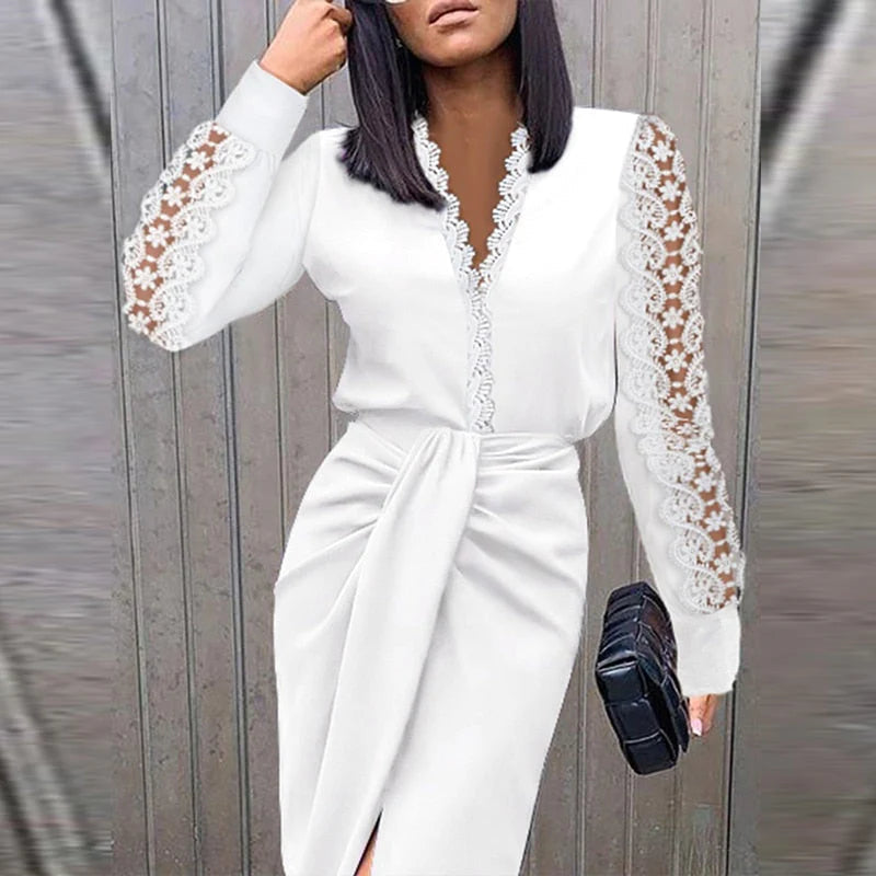 Women's Long Sleeve Lace Midi Dress