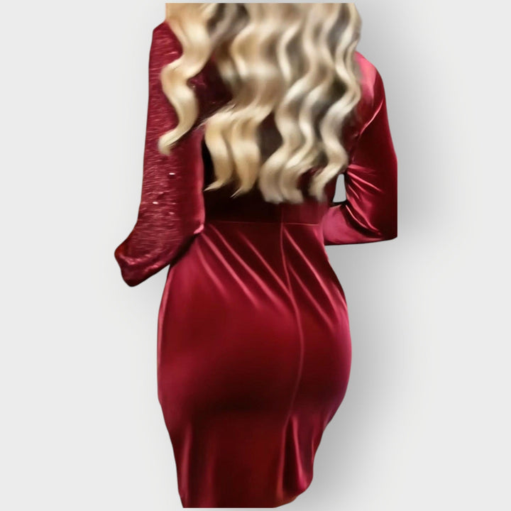 Women's Long Sleeve Sequin Wrap Mini Dress