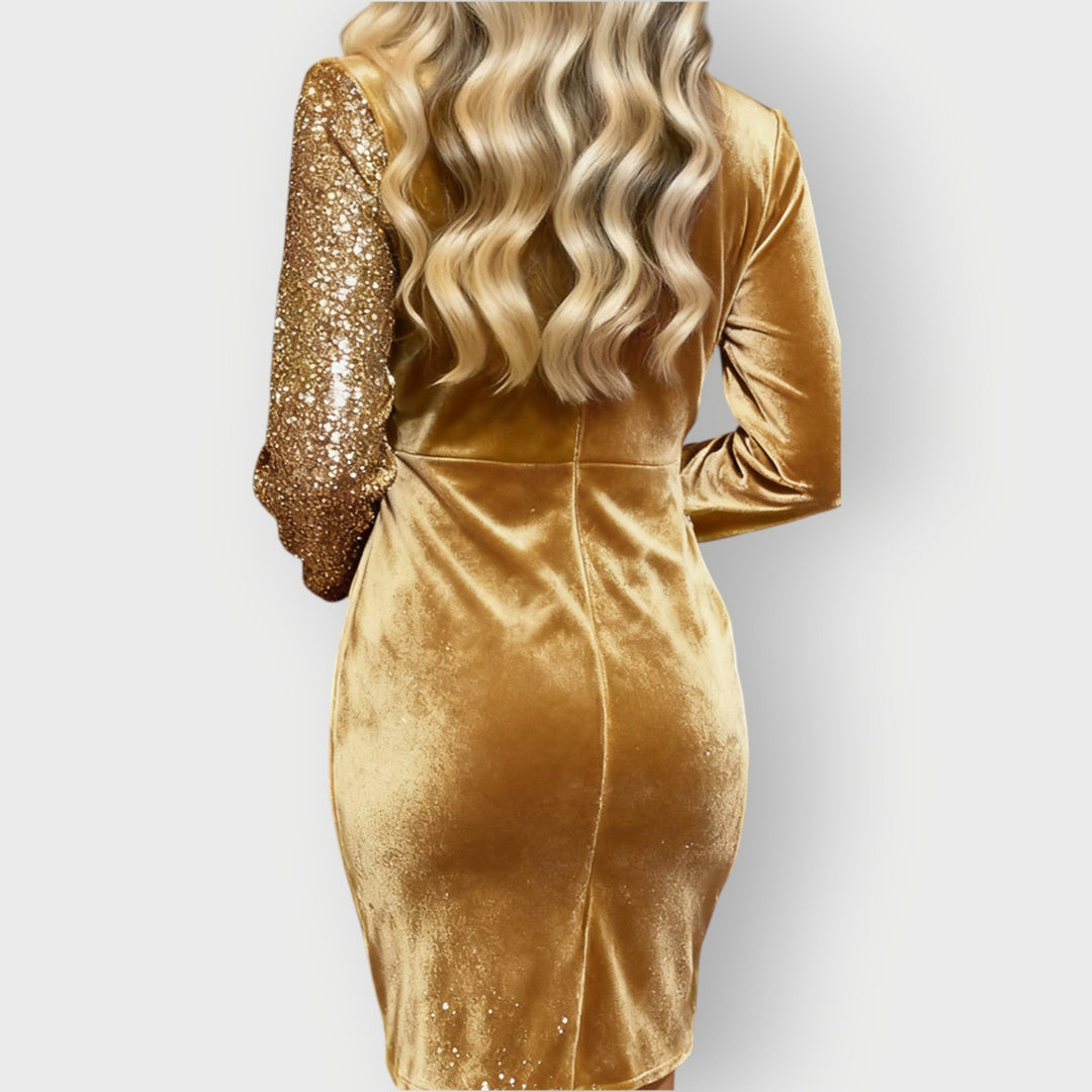 Women's Long Sleeve Sequin Wrap Mini Dress