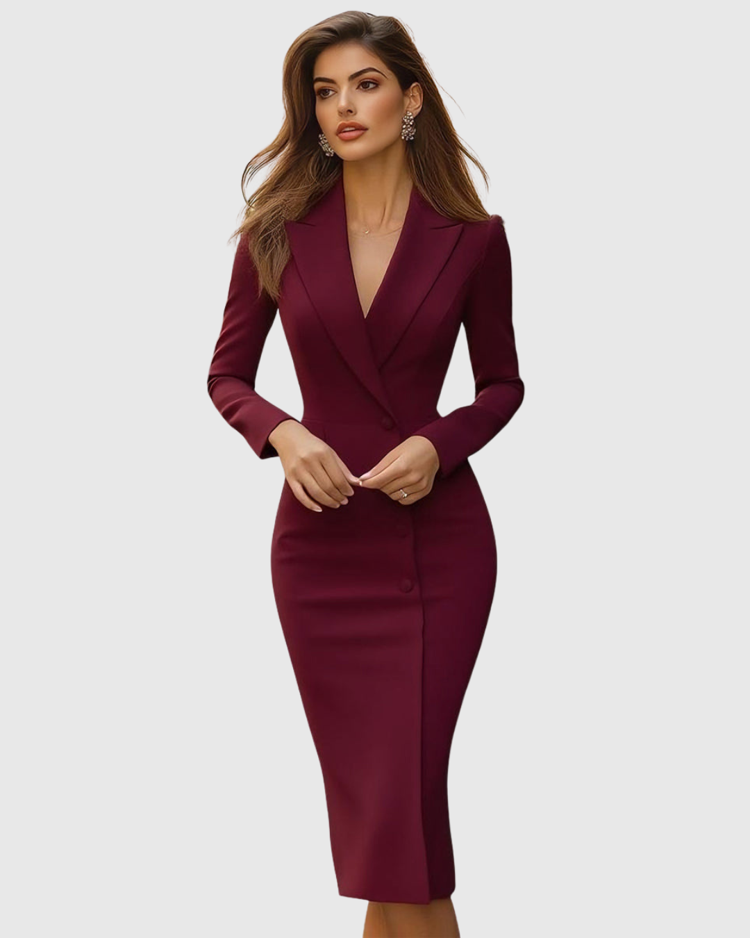 Women's Long-Sleeve Wrap Midi Dress