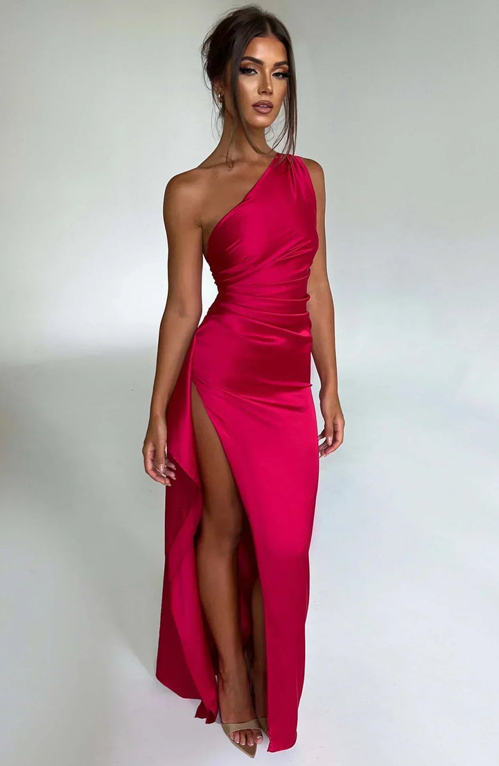 Women's One Shoulder Slit Evening Maxi Dress