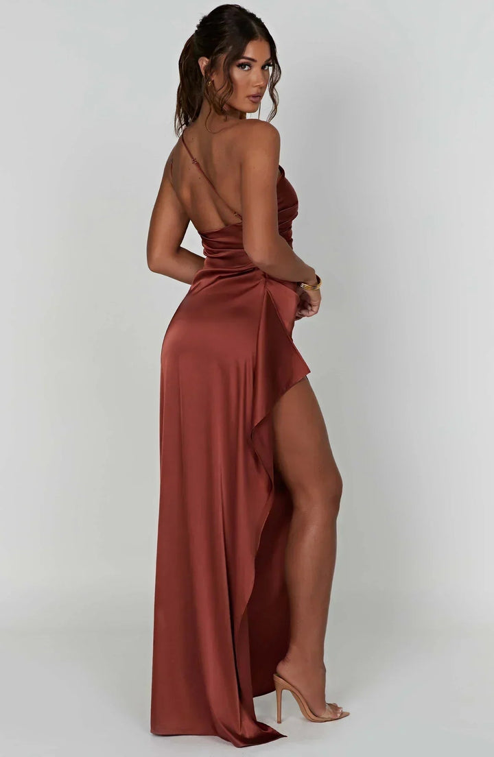 Women's One Shoulder Slit Evening Maxi Dress