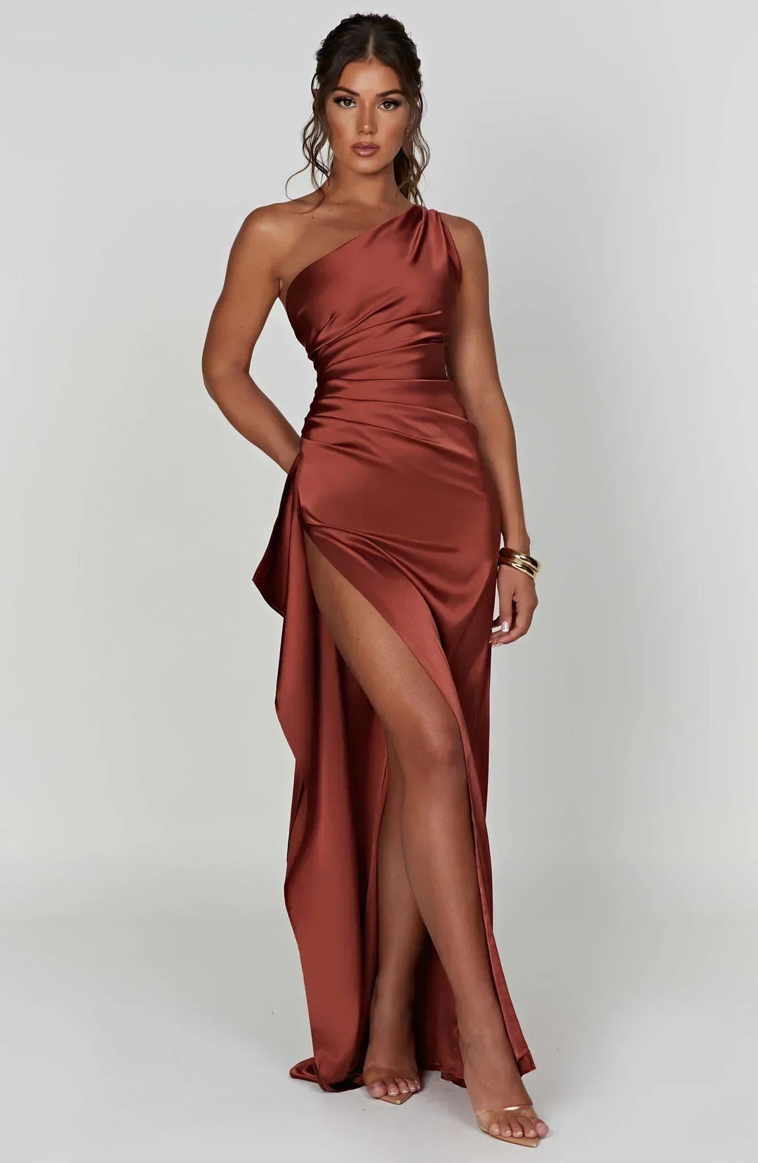 Women's One Shoulder Slit Evening Maxi Dress
