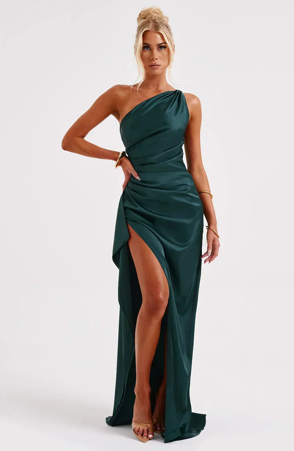 Women's One Shoulder Slit Evening Maxi Dress