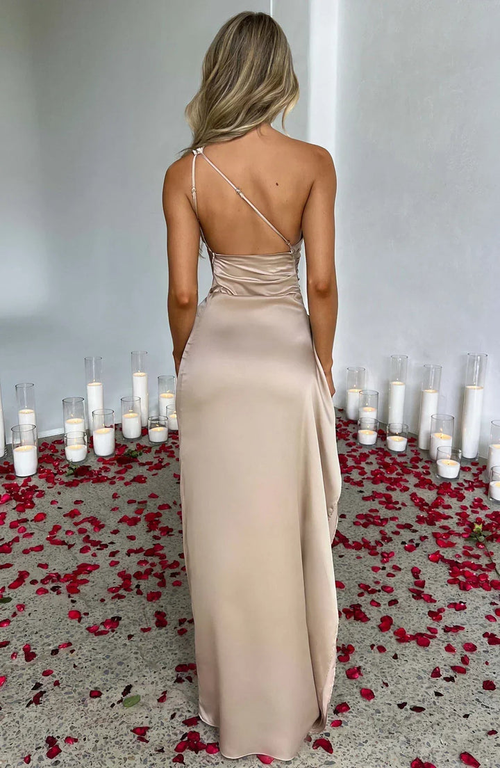 Women's One Shoulder Slit Evening Maxi Dress