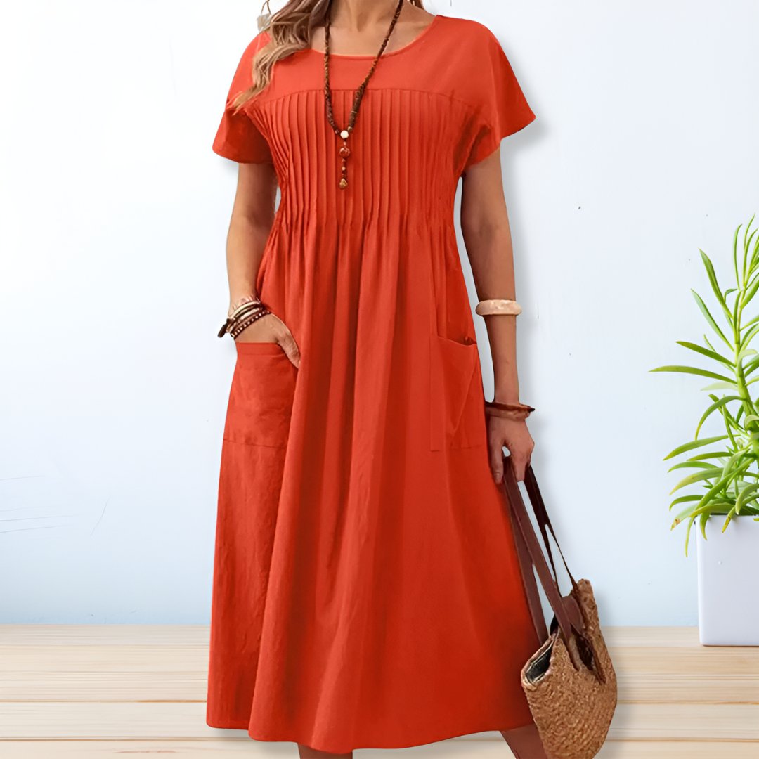 Women's Pleated A-Line Midi Dress