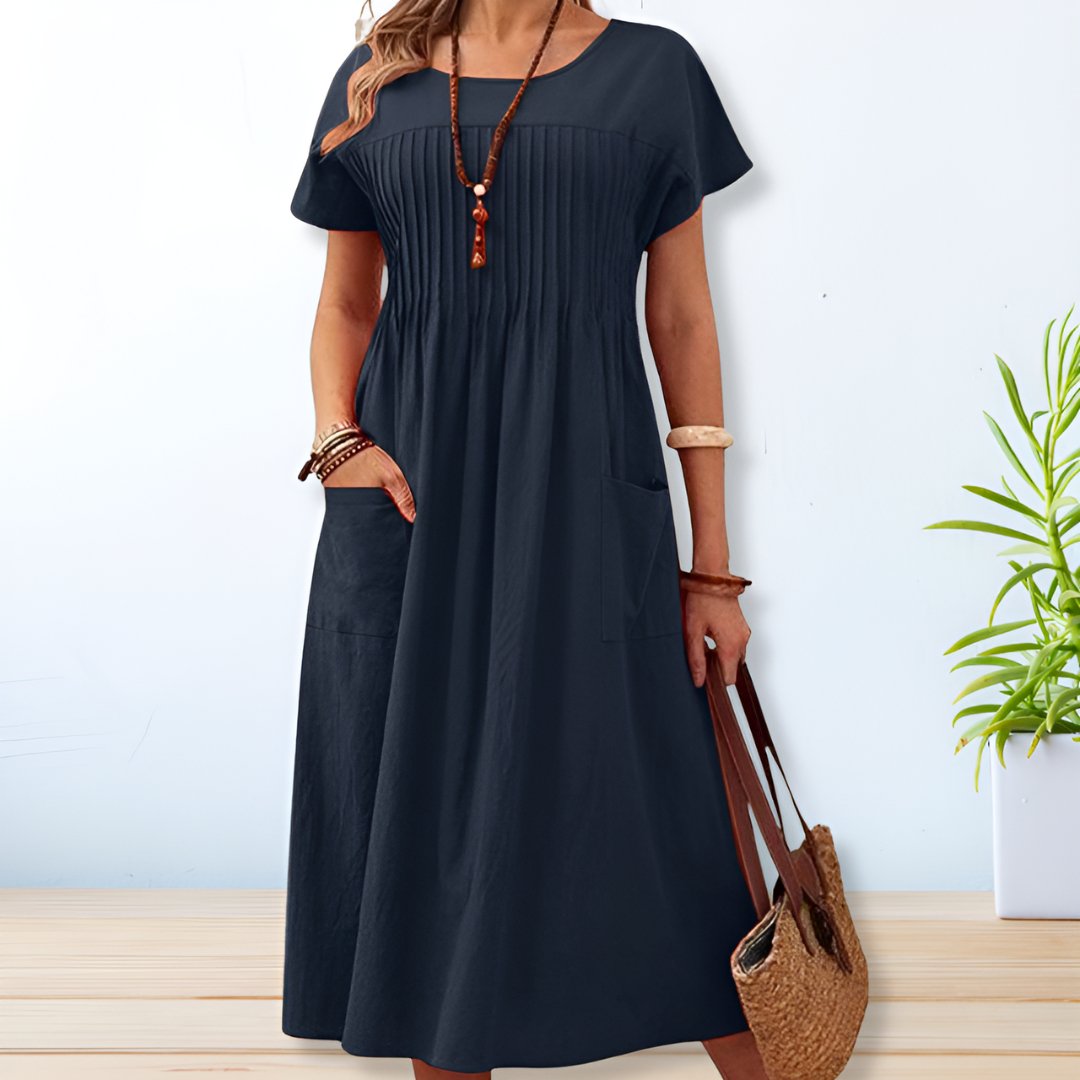 Women's Pleated A-Line Midi Dress