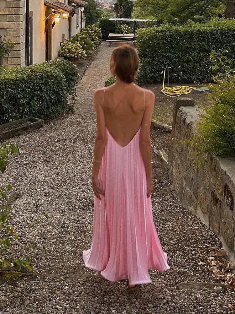 Women's Pleated Halter Maxi Dress