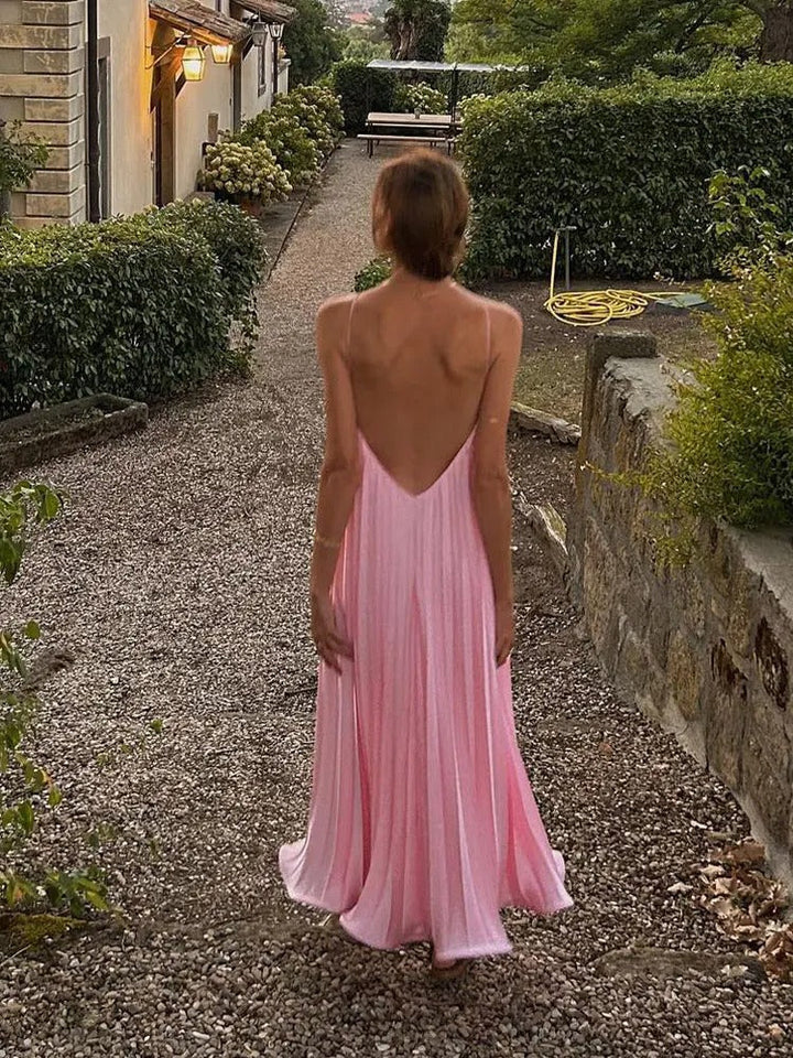 Women's Pleated Halter Maxi Dress