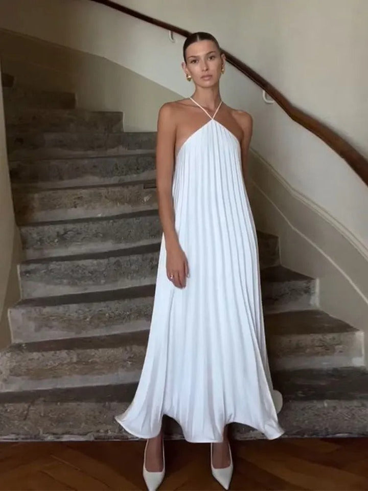 Women's Pleated Halter Maxi Dress