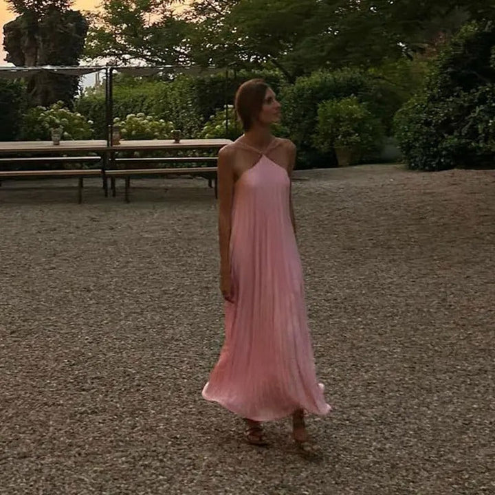 Women's Pleated Halter Maxi Dress