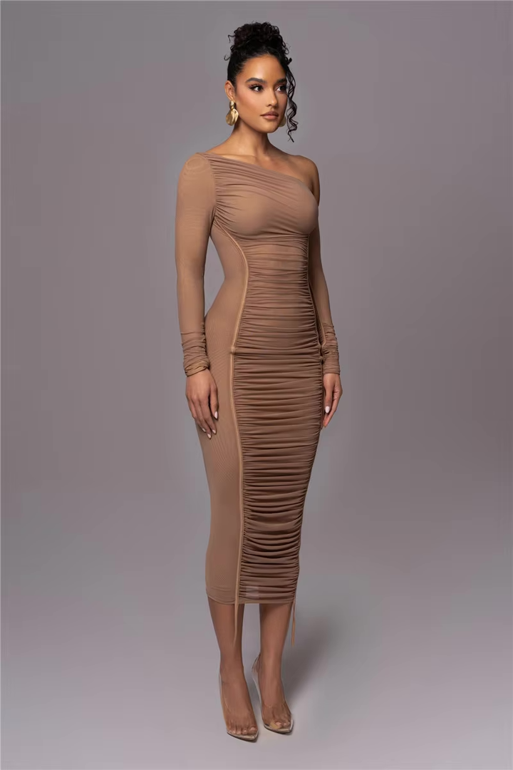 Women's Ruched Bodycon Midi Dress