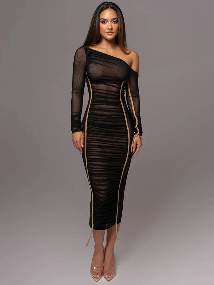Women's Ruched Bodycon Midi Dress