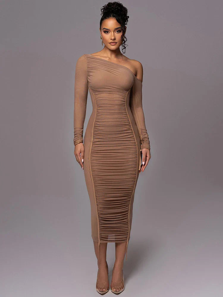 Women's Ruched Bodycon Midi Dress