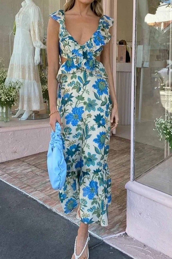 Women's Ruffle Floral Summer Maxi Dress