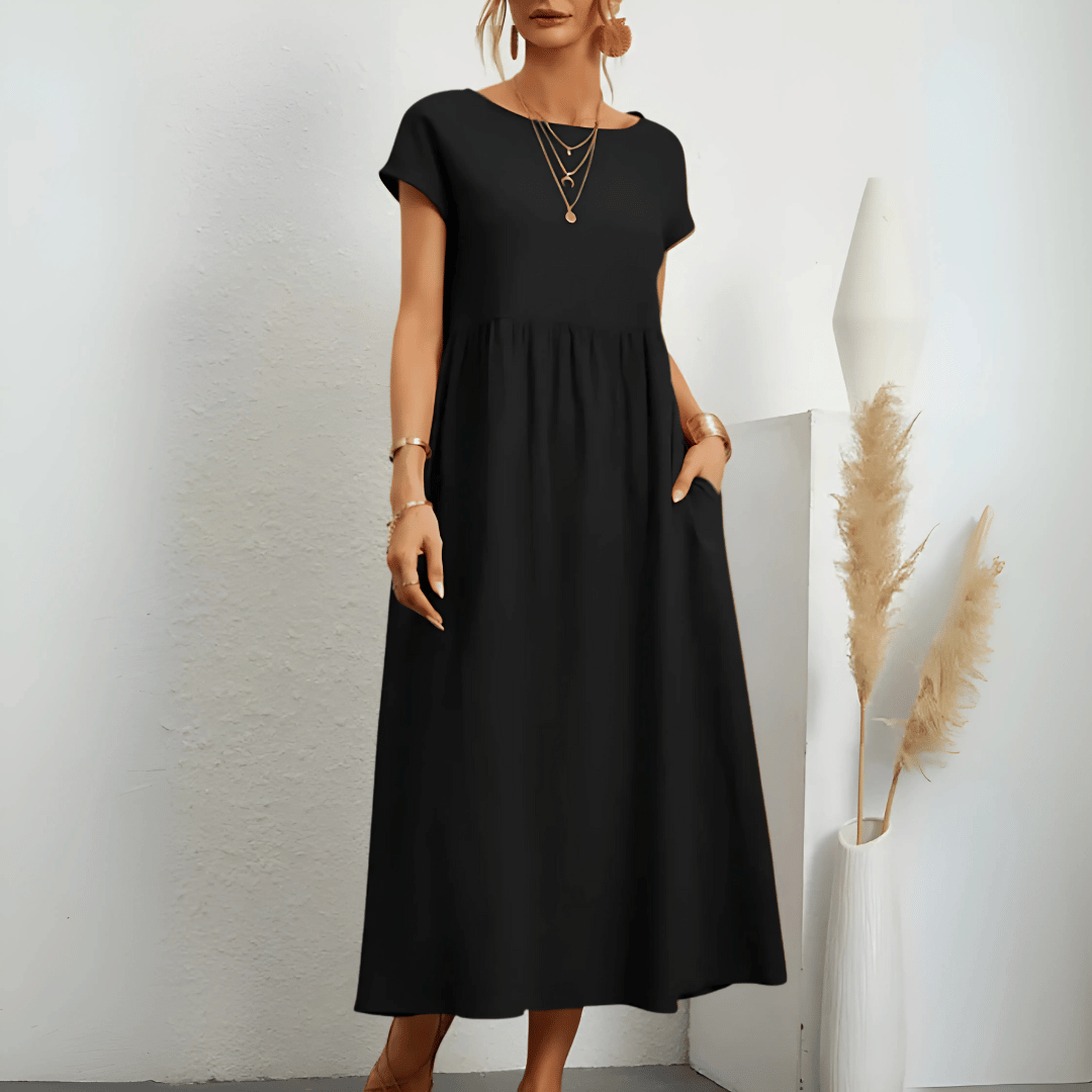 Women's Short Sleeve A-Line Midi Dress