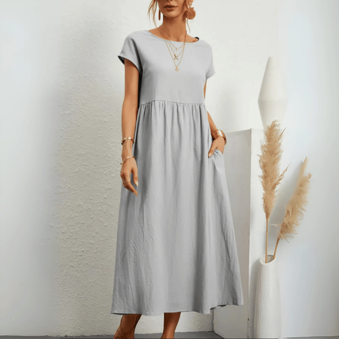 Women's Short Sleeve A-Line Midi Dress
