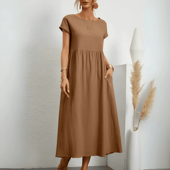 Women's Short Sleeve A-Line Midi Dress