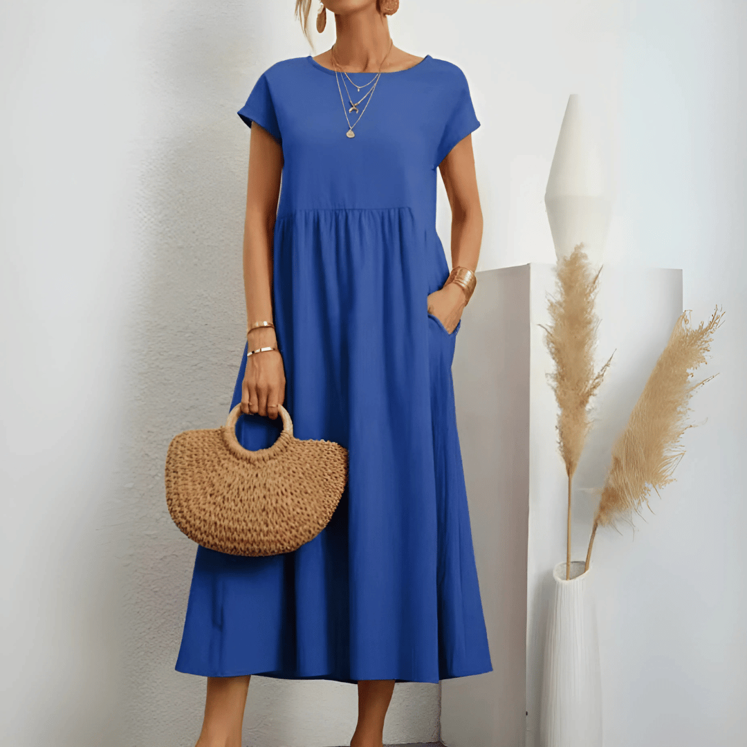 Women's Short Sleeve A-Line Midi Dress