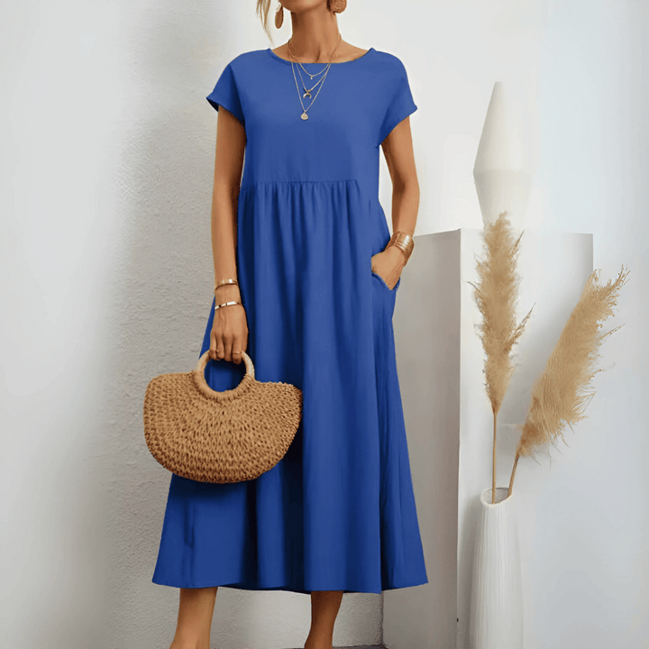 Women's Short Sleeve A-Line Midi Dress