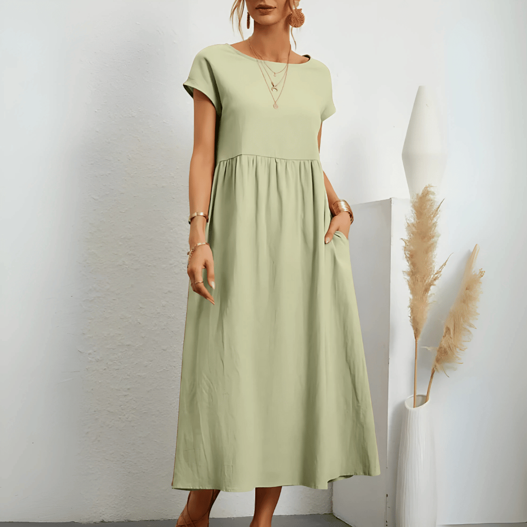 Women's Short Sleeve A-Line Midi Dress