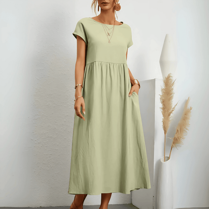 Women's Short Sleeve A-Line Midi Dress