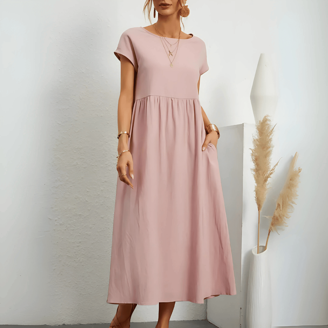 Women's Short Sleeve A-Line Midi Dress