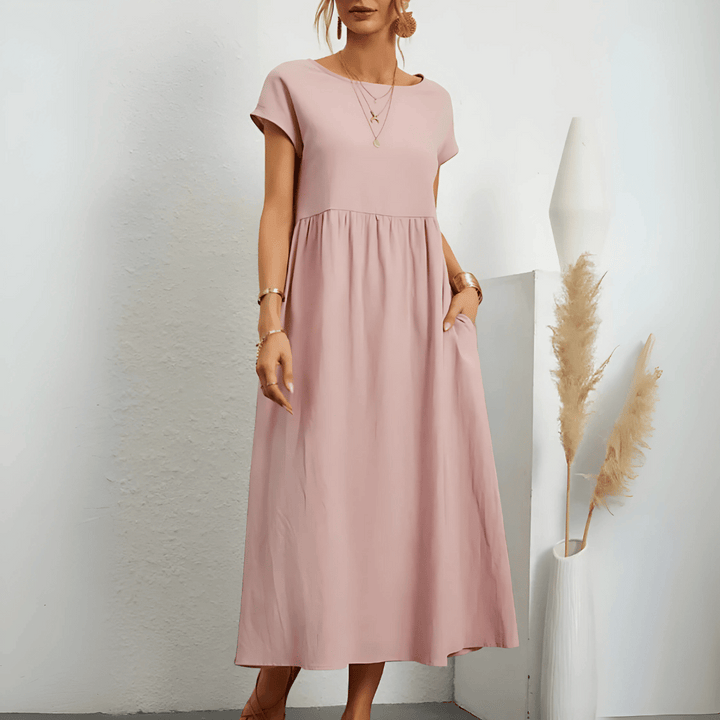 Women's Short Sleeve A-Line Midi Dress