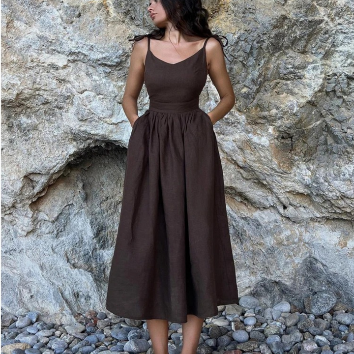 Women's Tie Strap A-Line Maxi Dress