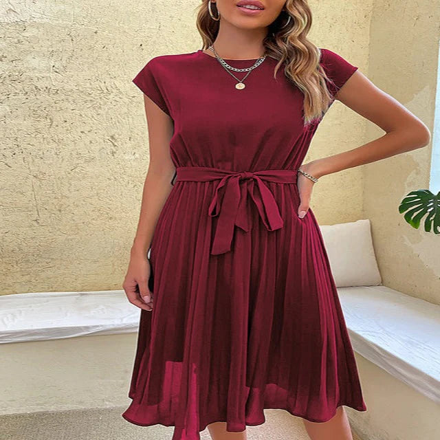 Women's Tie Waist A-Line Midi Dress